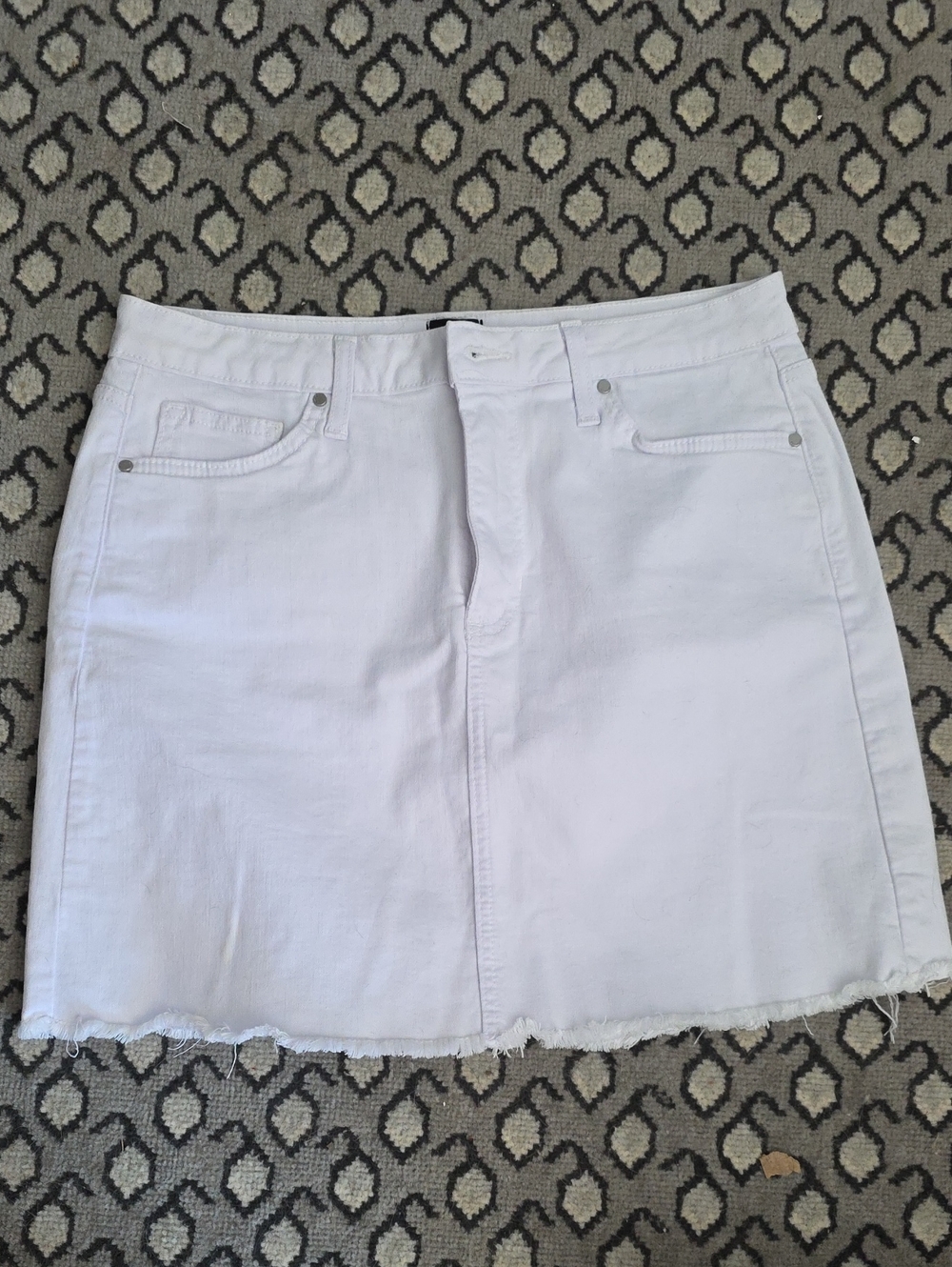 Just Black White Denim Mini Skirt with Frayed Hemline